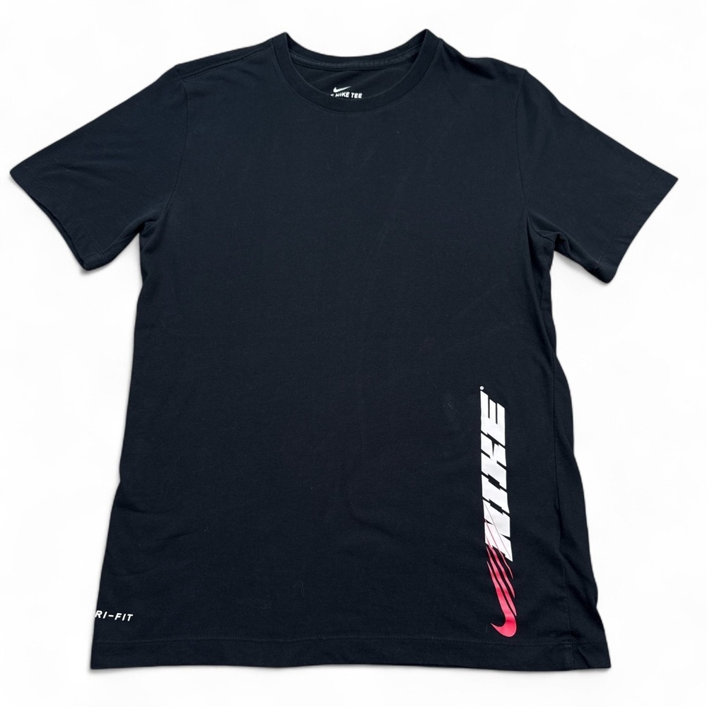 Nike Dri-Fit Tee Shirt Mens Size Small Black Double Sided Logo Athleisure
